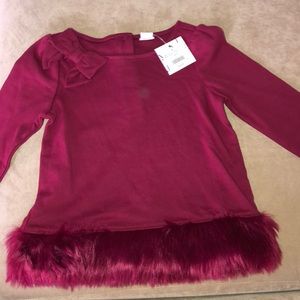 NWT 3/4 sleeve burgundy faux fur trim shirt